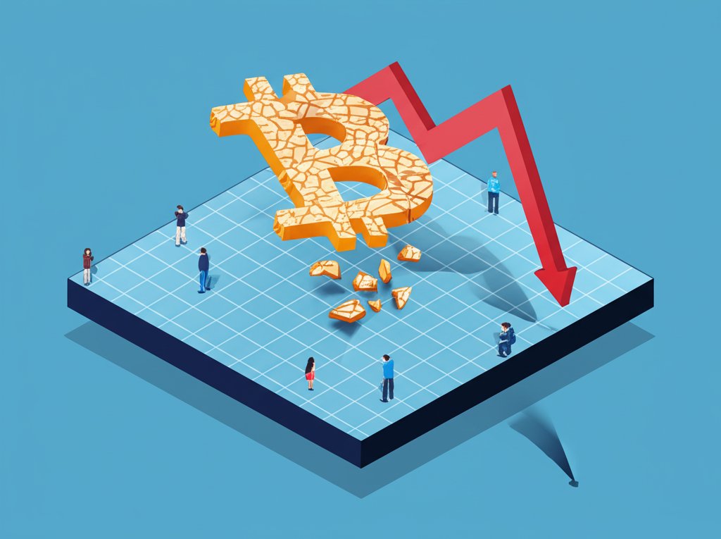 Bitcoin price drops dramatically, red chart showing cryptocurrency market decline.