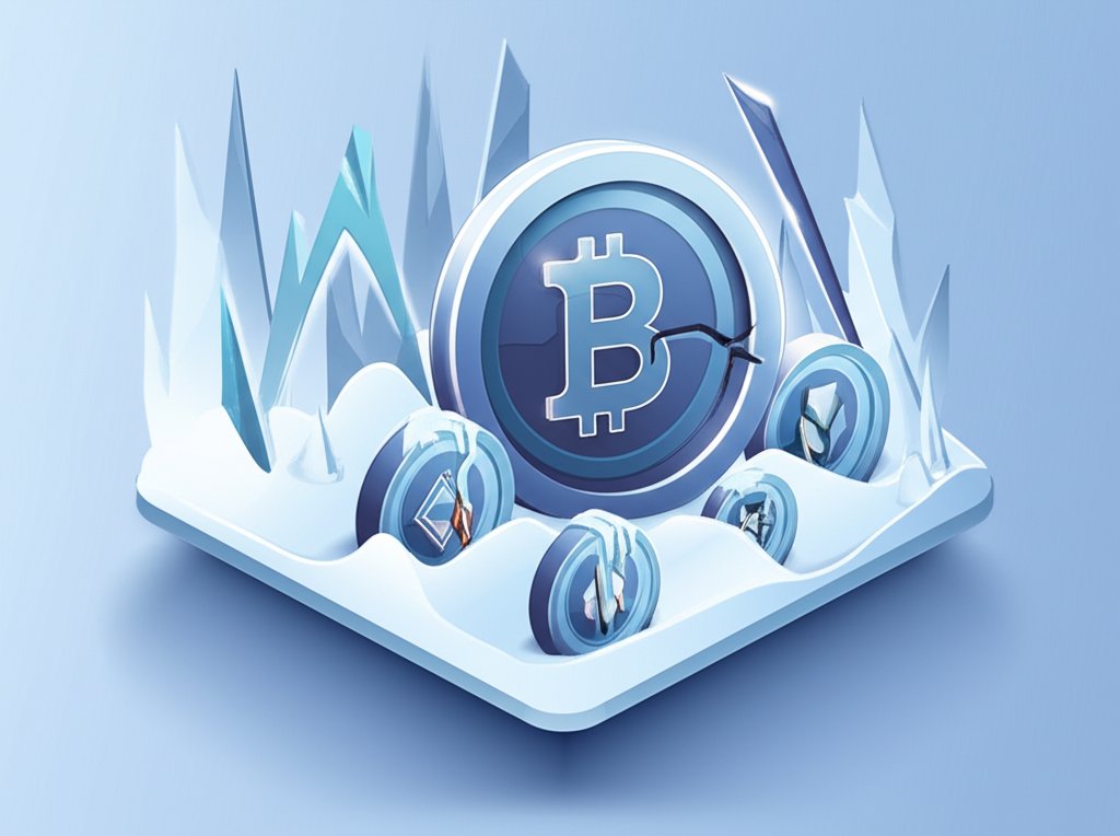 Coinbase (COIN) stock chart declining, reflecting crypto winter reality check.