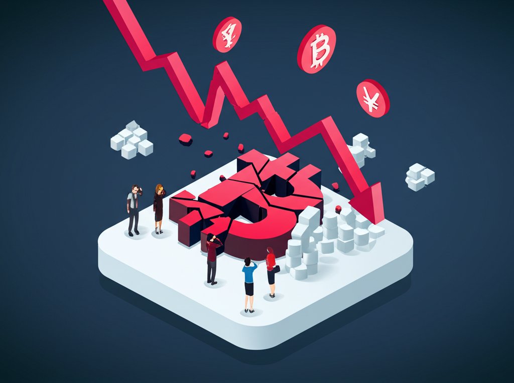 Crypto market crash with red charts, reflecting liquidations and wider market jitters.