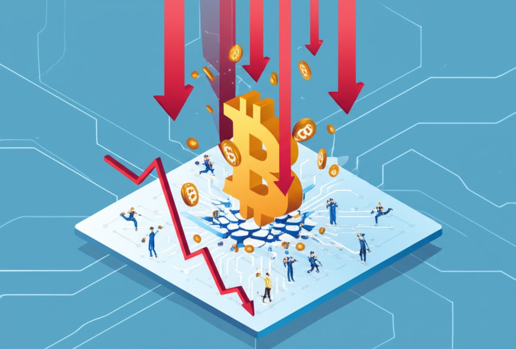 Red Bitcoin price chart illustrating a sharp market sell-off.