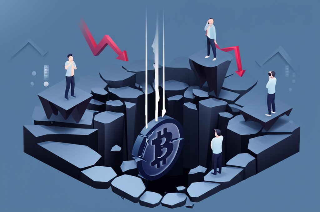 Red chart with digital coins falling, indicating a major crypto market downturn.