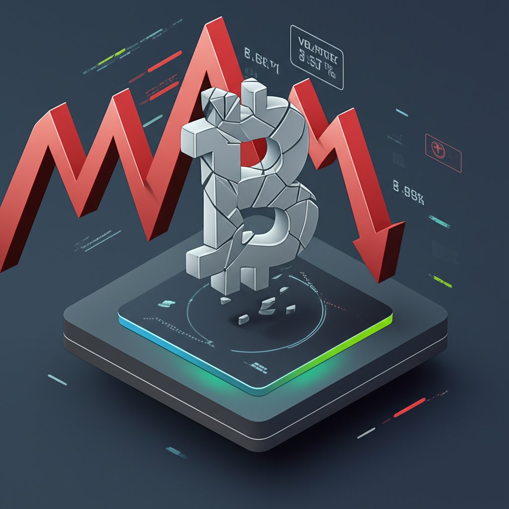 Bitcoin price crash, cryptocurrency market falling, red graph.