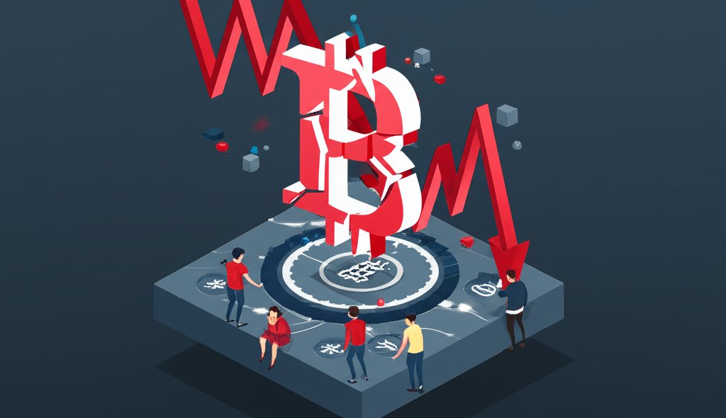 Red graph depicting a severe cryptocurrency market crash with plummeting prices.